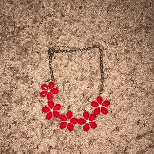 Red flowered necklace with gold chain